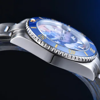 Kanagawa Aseptinis Mėlyna Paviršiaus Vyrų Automatinis Mechaninis laikrodis Žiūrėti Nerūdijančio Plieno Mėlyna Keramikos Žiedas