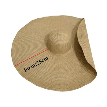 25cm Pločio Kraštų Negabaritinių Kelionės Paplūdimys Skrybėlės Moterims Didelis Šiaudų Skrybėlę UV Apsauga Panama Saulės, Skrybėlę, Sulankstomas Saulės Pavėsyje Skrybėlę