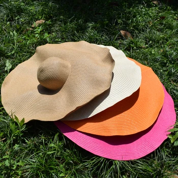25cm Pločio Kraštų Negabaritinių Kelionės Paplūdimys Skrybėlės Moterims Didelis Šiaudų Skrybėlę UV Apsauga Panama Saulės, Skrybėlę, Sulankstomas Saulės Pavėsyje Skrybėlę