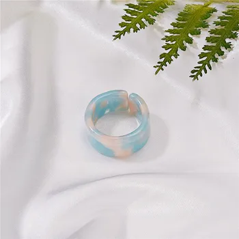 2021 Naujas Estetinis Spalvinga Skaidrūs Akrilo Dervos Geometrinis Apvalių Žiedų Rinkinys Moterims Marmuro Modelio Žiedą, Šaliai, Papuošalai