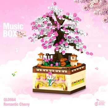 Plytos Žaislas Romantiška Cherry Music Box Blokai Urmu Nuraminti, Krovimas Bloko Modelis Vaikų Diena