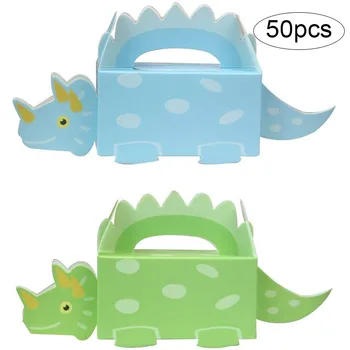 50pcs Dinozaurų Šalis Gimtadienio Mėlyna Žalia Slapukas Langelį Baby Shower Saldainių Dėžutė Gydyti Vaikų Gimtadienio Dinozaurų Popieriaus Dėžės, Pakuotė