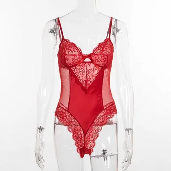 Mados Moterų Sexy Nėrinių Lingerie Bodysuit Backless Jumpsuit Raudoni Apatiniai S-3xl Пижамы Женские 2021 Сексуальное Белье #T1P