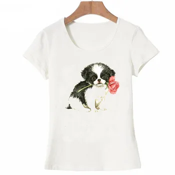 2020 Nauja Mada Moterims T Shirts Vasaros Valentino Rose Japonų Chin Šuo, Print T-Shirt Moteris Atsitiktinis Viršūnes Naujovė Moterų Tee