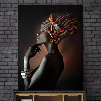 Afrikos Juodieji Nuogas Moteris Indijos Lankelis Portretas Plakatai HD Spaudinių Drobės Tapybos Skandinavijos Sienos Meno Kambarį Dekoro