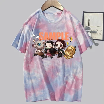 Anime Demon Slayer T-shirt Vasaros Prarasti Atsitiktinis Viršų Gradiento Spalvos marškinėliai