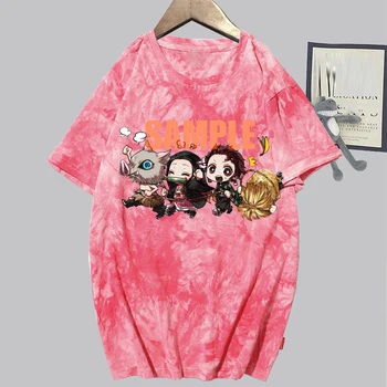 Anime Demon Slayer T-shirt Vasaros Prarasti Atsitiktinis Viršų Gradiento Spalvos marškinėliai