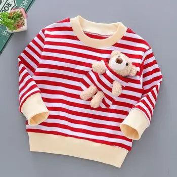 2021 m. Pavasarį, Rudenį Mergaitės Berniukai Mielas Carton Lokys Strip marškinėliai Kūdikiams, Vaikams, Vaikų Tee