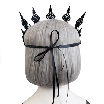 Lady Queen Galvos Vainikas Derliaus Gothic Black Crown Rožės Tiara Lankelis Helovinas Šalis Maskuotis Cosplay Priedų