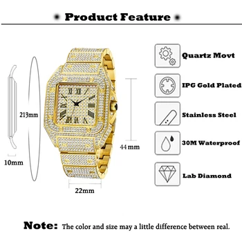 Vyriški Kvadratinių Žiūrėti Prabangių Laikrodžių Dizainas Unikalus Aukso Vyrų Kvarcinis Laikrodis Bling Bling Diamond Laikrodis Dropshipping