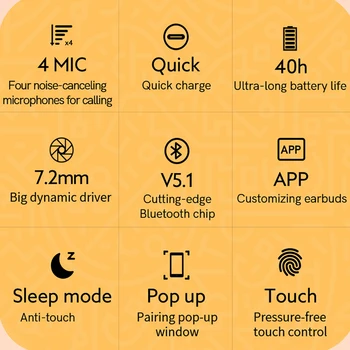 QCY T13 Bluetooth V5.1) Ausinės Belaidžio TWS EarphoneTouch Kontrolės Ausinių 4 Mikrofonai ENC HD Ryšio laisvų Rankų įranga Tinkinti APP