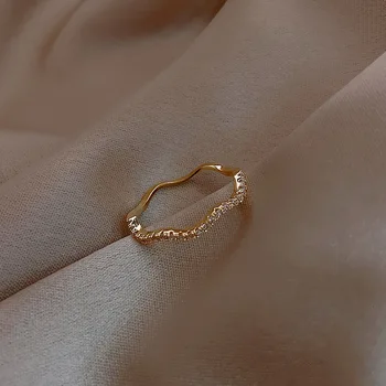 Minimalistinė Geometrinių Metalo Aukso Bangos Formos Kristalų Žiedai Moterims Korėjos Moterų Papuošalų Mados Studentas Žiedas Šalis Dovana Žiedas
