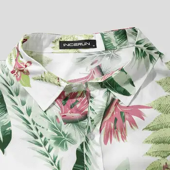 2021 Vyrų Havajų Marškinėliai Spausdinimas Atvartas trumpomis Rankovėmis Mygtuką Atsitiktinis Viršūnės Vasarą Streetwear Atostogų Camisa Masculina INCERUN 3XL 7
