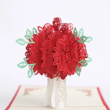 Rose 3D Kortelę Valentino Pop-Up Sveikinimo Puokštės Raudonų Gėlių Romantiška Mėgėjams Valentino Dieną Vestuvių Rose 3D plokštė 3D atvirukas