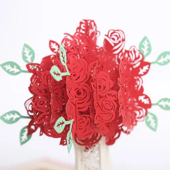 Rose 3D Kortelę Valentino Pop-Up Sveikinimo Puokštės Raudonų Gėlių Romantiška Mėgėjams Valentino Dieną Vestuvių Rose 3D plokštė 3D atvirukas