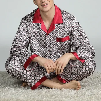 2021 Naujas Mens Dėmių Šilko Pajama Komplektai Pižama Vyrams Sleepwear Modernaus Stiliaus Šilko Pižamą Namo Vyras Satin Soft Jaukus Miega