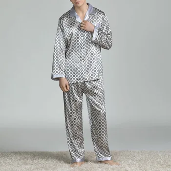 2021 Naujas Mens Dėmių Šilko Pajama Komplektai Pižama Vyrams Sleepwear Modernaus Stiliaus Šilko Pižamą Namo Vyras Satin Soft Jaukus Miega