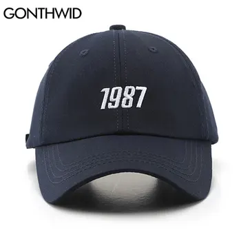 GONTHWID Beisbolo Kepurės, Siuvinėjimo 1987 Reguliuojamas Kepurės Streetwear Harajuku Mados Saulės Skydelis Sporto Skrybėlę Gorras Snapback Cap