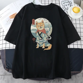 Japonų Animacinių filmų Stiliaus Shiba Inu Spausdinti Moterų Tees Marškinėliai Vasara o-Kaklo Viršūnes Minkštas Breathablet-Shirt Mados Moterų Tee Marškinėliai
