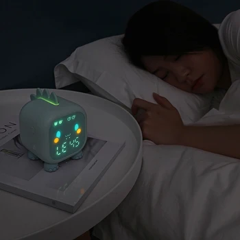 Dinozaurų Žadintuvas Vaikas Miegamasis Su Temperatūros Sistema, LED Animacinių filmų Kontrolės Skaitmeninis Balso Laiko Sunkiųjų Darbastalio Apdaila Ekranas
