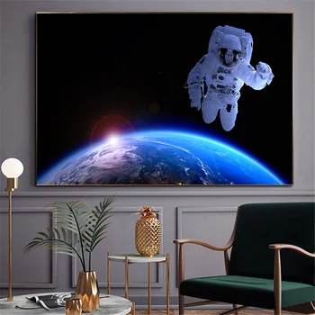 Plakatas Astronautas Ūkas Erdvė Žemėje, Plakatų ir grafikos Meno Galaxy Drobės Tapybos Sienos Nuotraukas ForLiving Kambarį Apdailos Maison