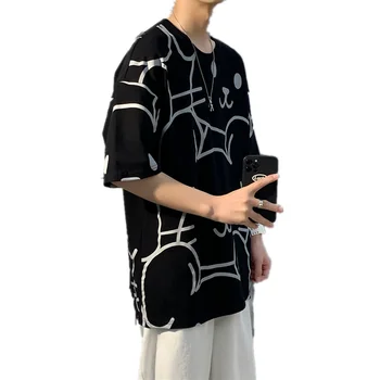 Mados Pusė rankovėmis T-shirt Vyrai 8XL didelio dydžio, Vasaros, Nauja prarasti Honkongo stiliaus Filmukai išspausdintas Viršų Tees sporto atsitiktinis lauko