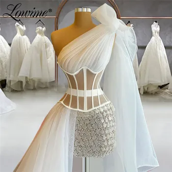 Lowime Baltos, Dramblio Kaulo, Kokteilių Suknelės 2021 Užsakymą Vienos Pečių Trumpas Šalis Suknelės Vestuvėms Arabų Merginos Baigimo Prom Dresses