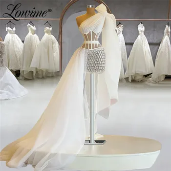 Lowime Baltos, Dramblio Kaulo, Kokteilių Suknelės 2021 Užsakymą Vienos Pečių Trumpas Šalis Suknelės Vestuvėms Arabų Merginos Baigimo Prom Dresses
