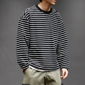 2021 M. Pavasarį Harajuku Atsitiktinis Dryžuota Palaidinukė Streetwear Ilgomis Rankovėmis Japonijos Mados T-Shirt Funko Pop-Top Hip-Hop Megztinis
