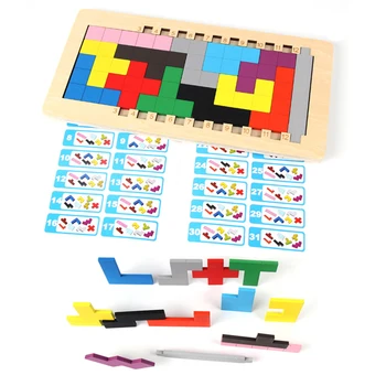 Vaikams Spalvingi Mediniai Švietimo Žaislai Montessori Tetris Tangram Smegenų Kibinimas Įspūdį Žaislai Montessori Medžiagos Jutimo Žaislai, Dovanos