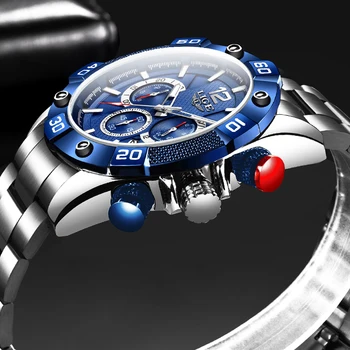 Naujas LIGE Nerūdijančio Plieno Laikrodžiai Mens Sporto Vandeniui Šviesos Chronograph Top Brand Prabangius Kvarcas Vyrai Žiūrėti Relogio Masculino
