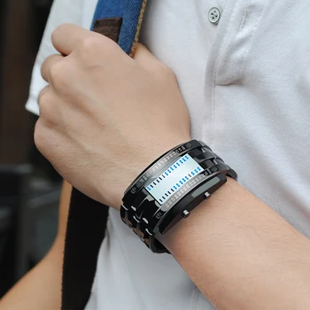 Mados Dvejetainis LED Watch Vyrų daugiafunkcinio Sporto Laikrodžiai Juodos spalvos Nerūdijančio Plieno Apyrankė Laikrodžiai Vyrai, Moterys, Poros Žiūrėti Laikrodis