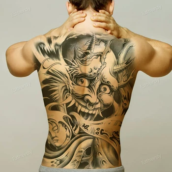 Pilnas atgal tatuiruotės žuvų drakonas dizaino didelis Didelis laikinos tatuiruotės moterys vyrų kūno tatto lipdukai juoda netikrą seksualus šalies decal
