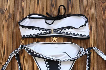 Seksualus Bandeau Bikini Moterims maudymosi kostiumėlį, maudymosi Kostiumėliai, Vasarinės Tvarstis Paplūdimio Drabužiai Spausdinti Brazilijos Bikini Nustatyti Maudymosi kostiumą Plaukti Dėvėti Push Up