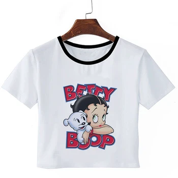 Naujas 2021 m. Vasarą Seksualus Moterų Top Slim Kawaii Betty BOOP Spausdinti Atsitiktinis marškinėliai trumpomis Rankovėmis O-kaklo Kūdikių Tee Y2k Pasėlių Top Vest