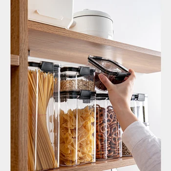 PS + Silikono Maisto Konteineryje skaidraus Plastiko Konteinerį Su Dangteliais Pilant Buteliuose, Virtuvė, Sandėliavimo Sausų Grūdų Stiklainius Bakas
