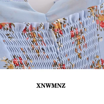 XNWMNZ Derliaus Centras Tvarstis Kaklaraištis Midi Moterų Suknelė 2021 Gėlių Spausdinti Mėlynos spalvos Šifono Vestidos Retro Tank Vasaros Suknelės Padalinta Skraiste