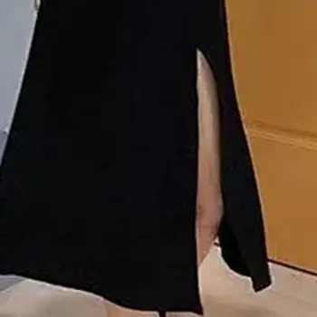 Moterų Suknelė Kvadratinių Kaklo Sluoksniuotos Rankovėmis ir Kojų Plyšiais Dizaino Poliesteris prancūzų Stiliaus Seksualus Vasaros Suknelė Data Elegantiška Juoda Suknelė 202