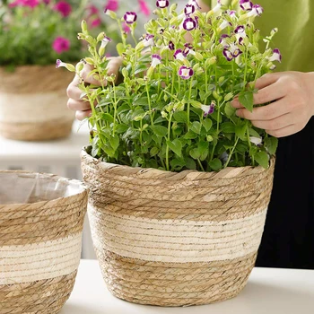Seagrass Sodinamoji Krepšelį Rinkinys, 3 Austi Krepšelį Patalpų Lauko Sandėliavimo Gėlių Puodą uždenkite Interjero Plastikinių Coatin Namų Dekoro &