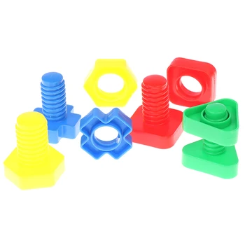 4 Poros Varžtų Blokai Plastiko Įterpti Blokus, Riešutų Forma Žaislai Vaikams Švietimo Žaislai Montessori Modeliai