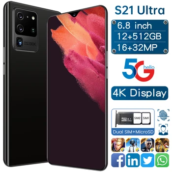 2021 Pasaulio Versija S21 Ultra mobiliųjų Telefonų 6.8 colių HD+Vandens Lašas Ekrano 12G 512G Mobile Phone 4G/5G Interneto išmaniaisiais telefonais