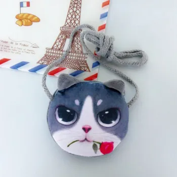 3D Cute Girl Piniginės Maišelį Gyvūnų Veido Zip Mini Katė Monetų Piniginės Pliušinis Šuo, Katė Rankinėje Vaikų Mažų Monetų Dėklas Karšto