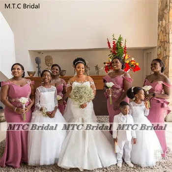 Naujas 2021 Dusty Rose Undinė Bridesmaid Dresses Ilgos Satino Appliques Plus Size Black Moterų Vestuves Chalatai Didmeninės
