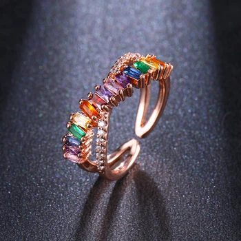 Bettyue Sumanus Dizainas Žavinga Dekoracija Moterų Žiedas Su Rainbow Cirkonis Reguliuojamas Spalvingas Papuošalai Dovanos Draugams