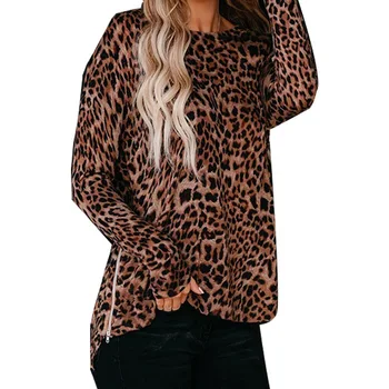2021 naujas dryžuotas leopardas spausdinti kamufliažas dugno megztinis ilgomis rankovėmis top marškinėliai moteriški drabužiai