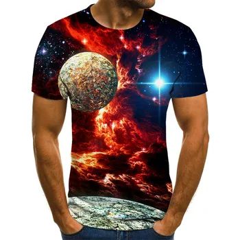 2021 naują visatos žvaigždėtas dangus 3DT marškinėliai kraštovaizdžio atsitiktinis trumpomis rankovėmis apvalios kaklo medį žemėje 3D spausdinimo mados vyriški drabužiai