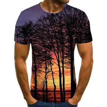 2021 naują visatos žvaigždėtas dangus 3DT marškinėliai kraštovaizdžio atsitiktinis trumpomis rankovėmis apvalios kaklo medį žemėje 3D spausdinimo mados vyriški drabužiai