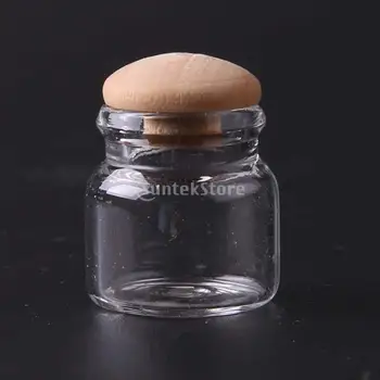 4p Stiklo Saugojimo Jar Medinis Dangtis Lėlės Namas Miniatiūrinės Virtuvės Candy Bar Maisto Jar Apdailos Aksesuaras 1:12