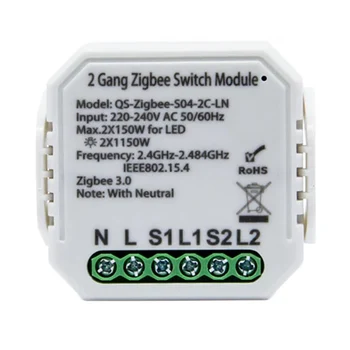 2 Gaujos Smart Switch Jungiklis Modulis su Neutralus Automatikos Tuya ZigBee APP Nuotolinio Valdymo Alexa 