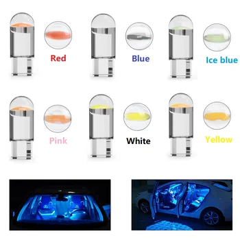 10X LED T10 W5W Cob Stiklo Automobilių Lemputės 6000K Balta Auto Licenciją Plokštelės Dome Skaityti DRL Lempos Stiliaus 12V Geltona Raudona Mėlyna